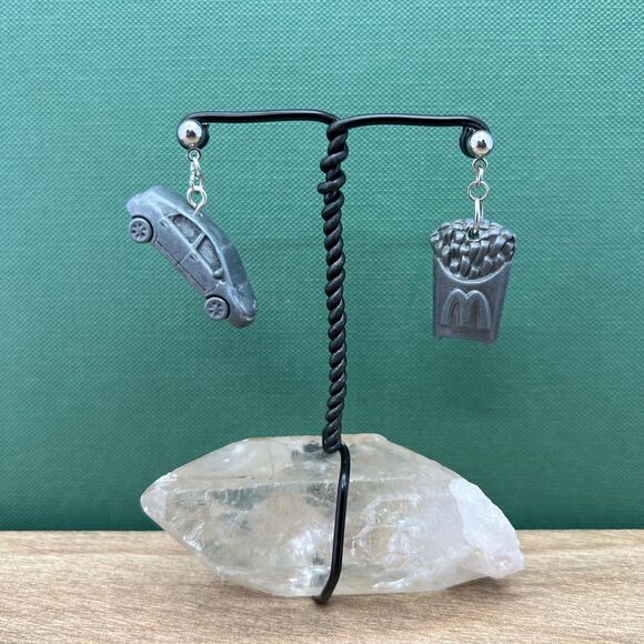 Upcycled Game Piece Earring-Hypoallergenic-Whimsy Dangle, Eco-Friendly, Handmade - Picture 2 of 6